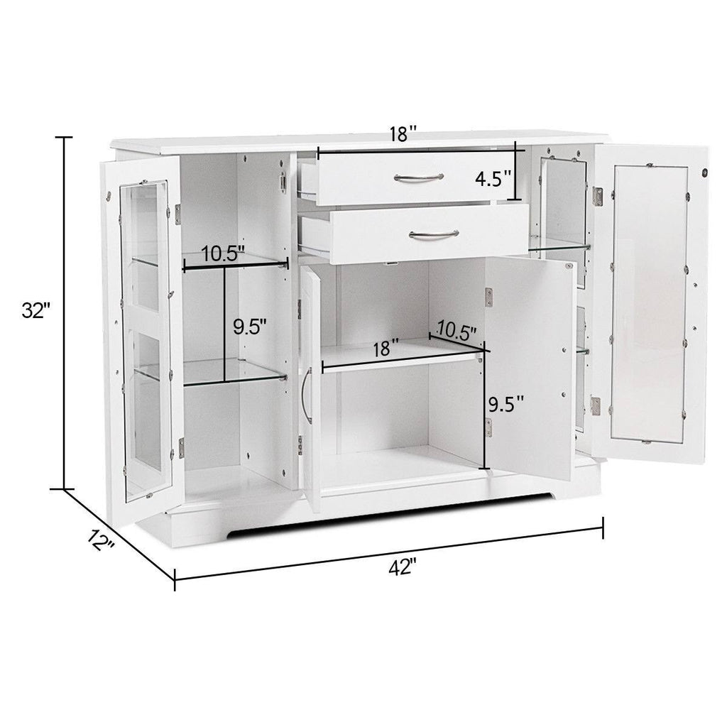 White Buffet Storage Cabinet with Glass Door Drawers H67228