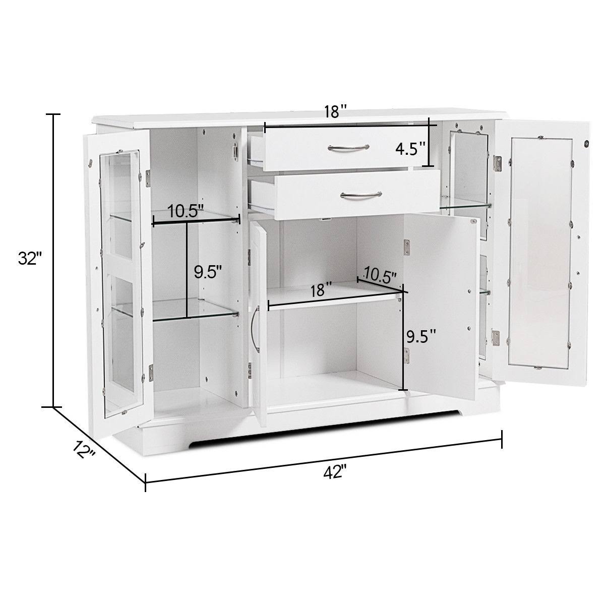 White Buffet Storage Cabinet with Glass Door Drawers H67228