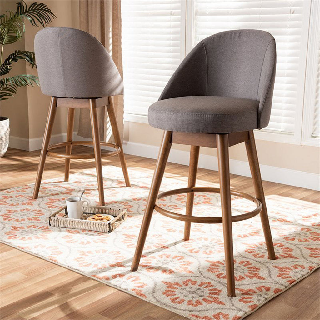 Gray Upholstered Swivel Bar Stool (Set of 2) H617