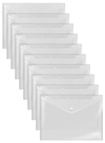 Clear Reusable Plastic Envelopes with Snap Closure, 13" x 9", 50 Pack H628442