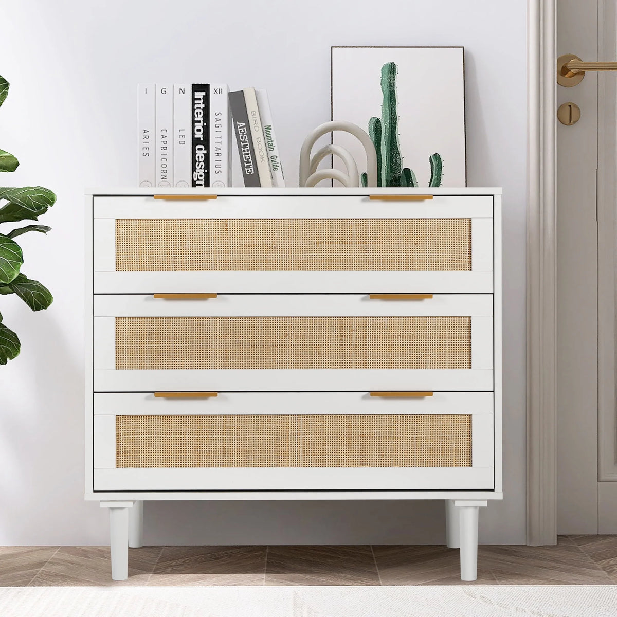 Modern 3 Drawer Rattan Wooden Dresser H17889