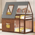 Twin Over Twin Wood Bunk Bed with Ladder and Guardrail S106878