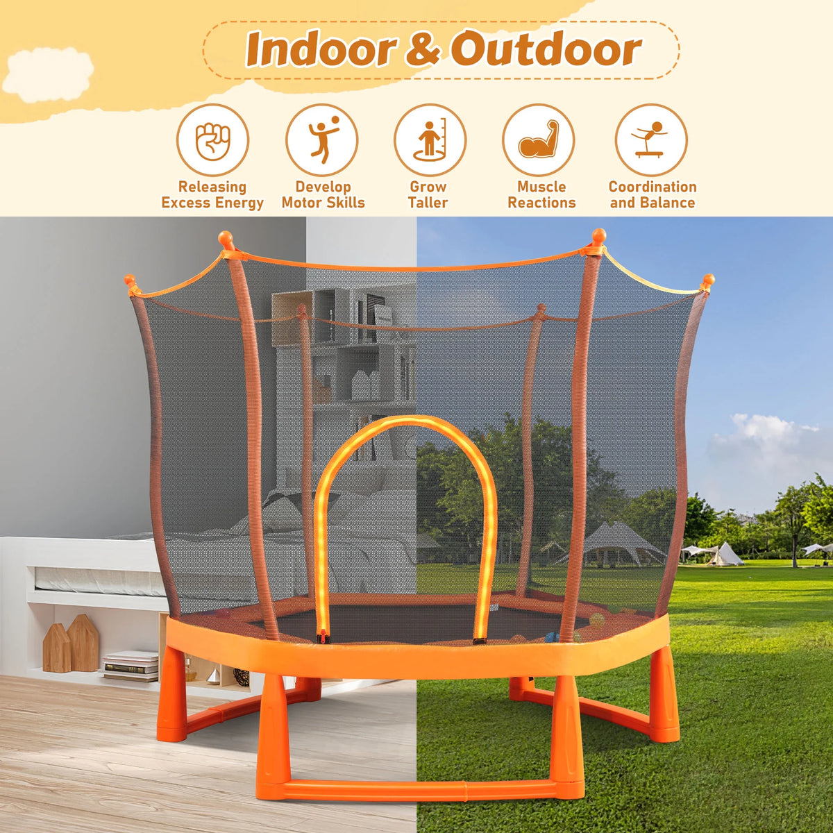 Toddlers Trampoline with Safety Enclosure Net and Ball Pit X627