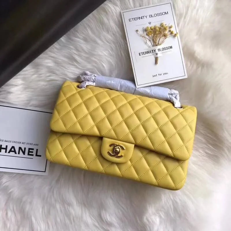 Yellow Lambskin Leather Flap Bag M4629