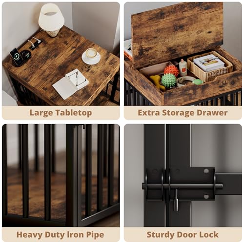 Wooden Dog Crate Furniture with Flip Top Drawer S39223