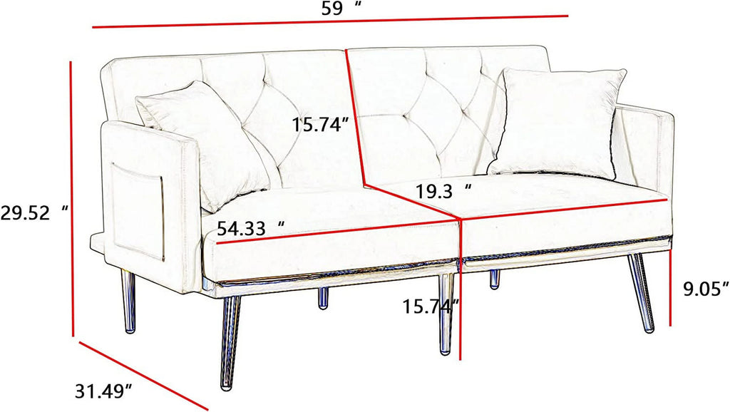 Black Convertible Futon Sofa Bed with Side Pocket O469