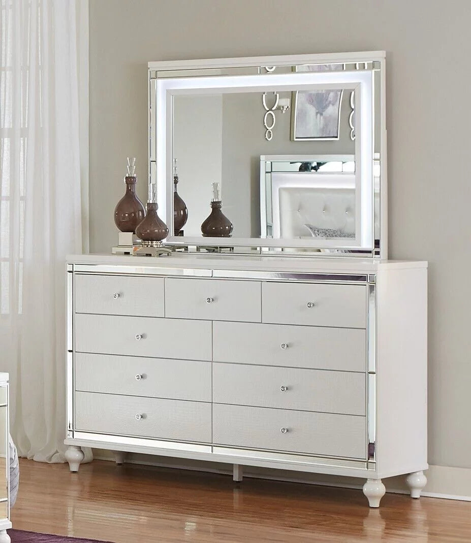 White 4pc Bedroom Set King Bed Nightstand Dresser Mirror Headboard O5206