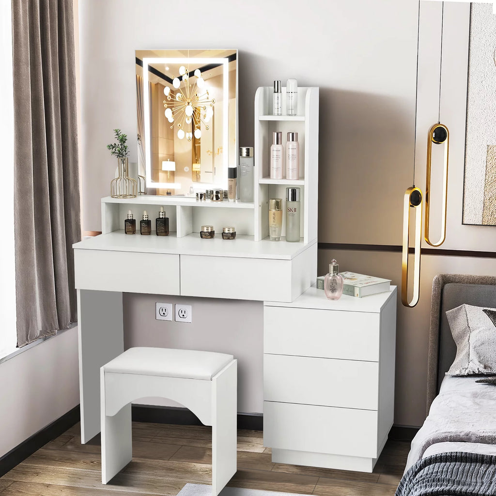 Vanity Table Set with Lighted Mirror and 5 Drawers H45191