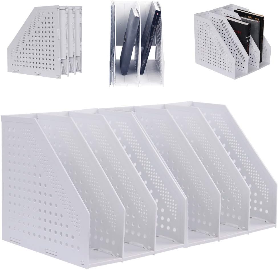Gray 2Pcs Collapsible Magazine File Holder with 3 Vertical Compartments M4187