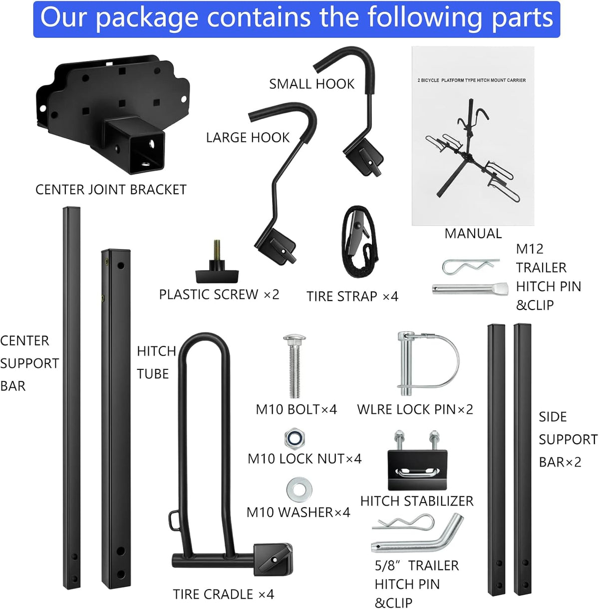 Hitch Mount Bike Rack, Foldable 2 Tray Bicycle Rack O631441