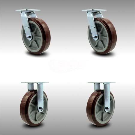 8” SS Poly on Polyolefin Caster - 2 Swivel & 2 Rigid X77001