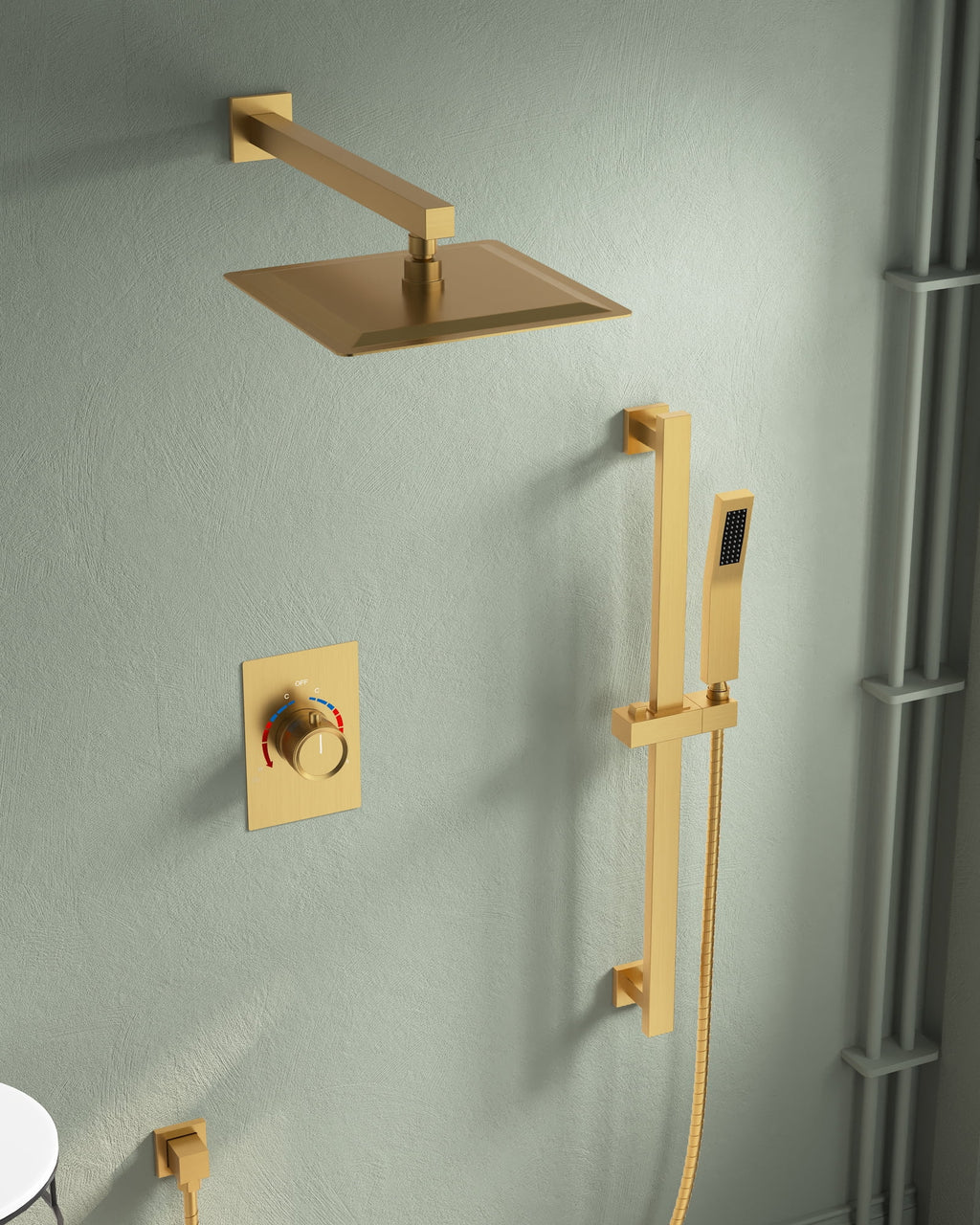 Brushed Gold Shower Faucet Set with Handheld Slide Bar W66751