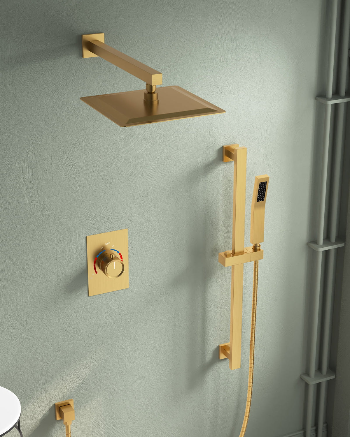 Brushed Gold Shower Faucet Set with Handheld Slide Bar W66751
